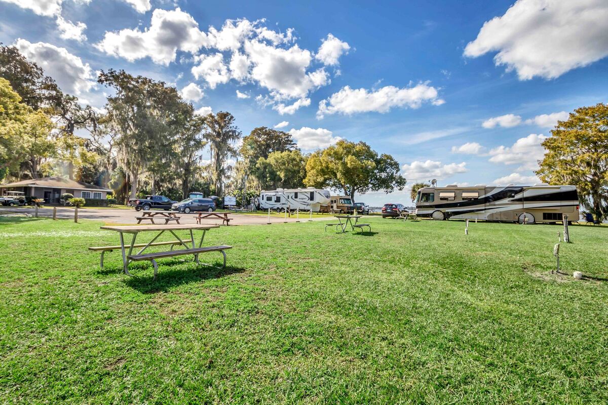 Open lawn and picnic area at Hide-A-Way Harbor