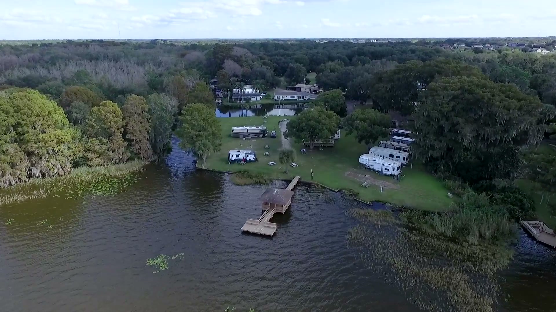 Aerial view of Lake Harris and the Hide-A-Way Harbor waterfront